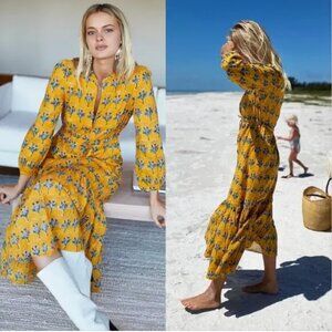 Emerson Fry Frances Dress - Marigolds Yellow - Blockprint maxi floral dress